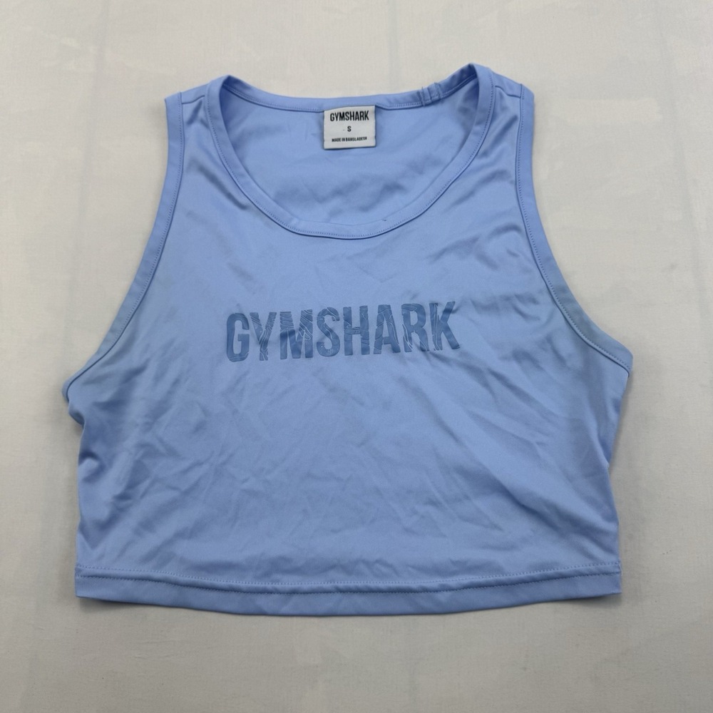 Gymshark Womens S Light Blue Logo Crop Tank Top Workout